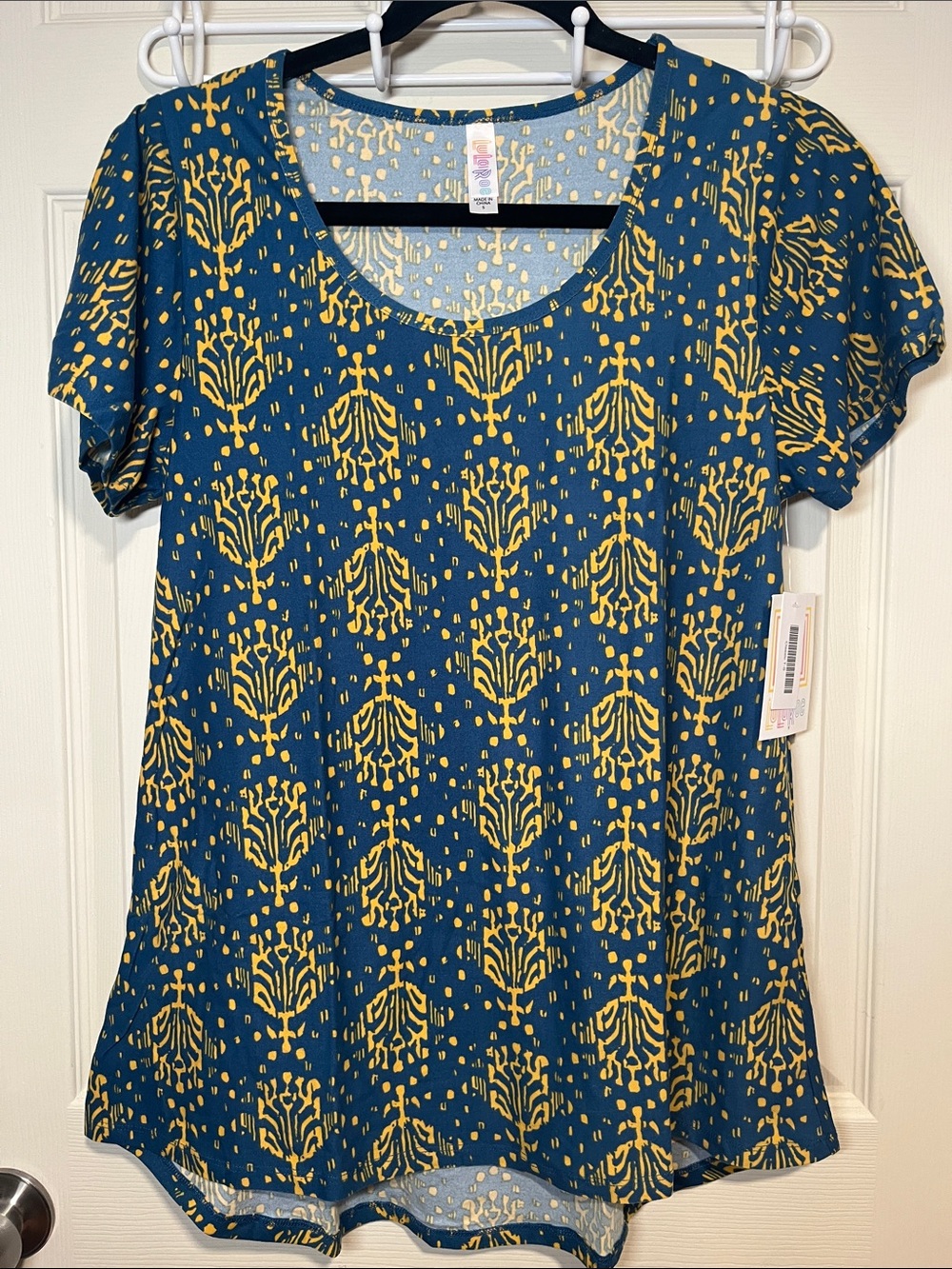LuLaRoe Teal Classic Tee with Mustard Yellow Floral Print